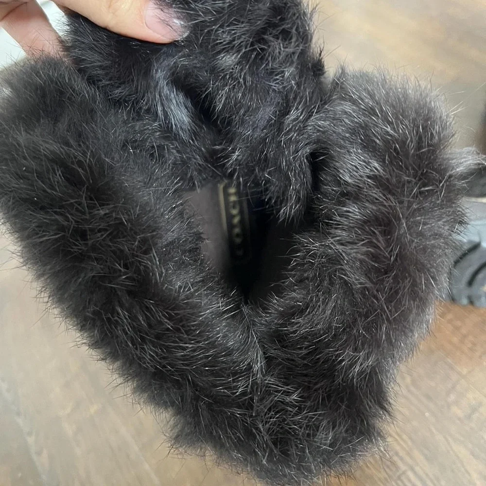 Coach Monogram Ankle Winter Boots with Black Faux Fur Cuff